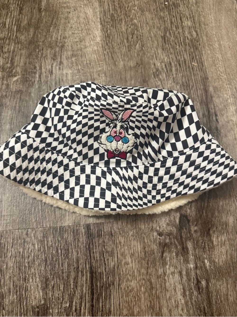 Disney Black & White Checkered Bucket Hat with White Rabbit